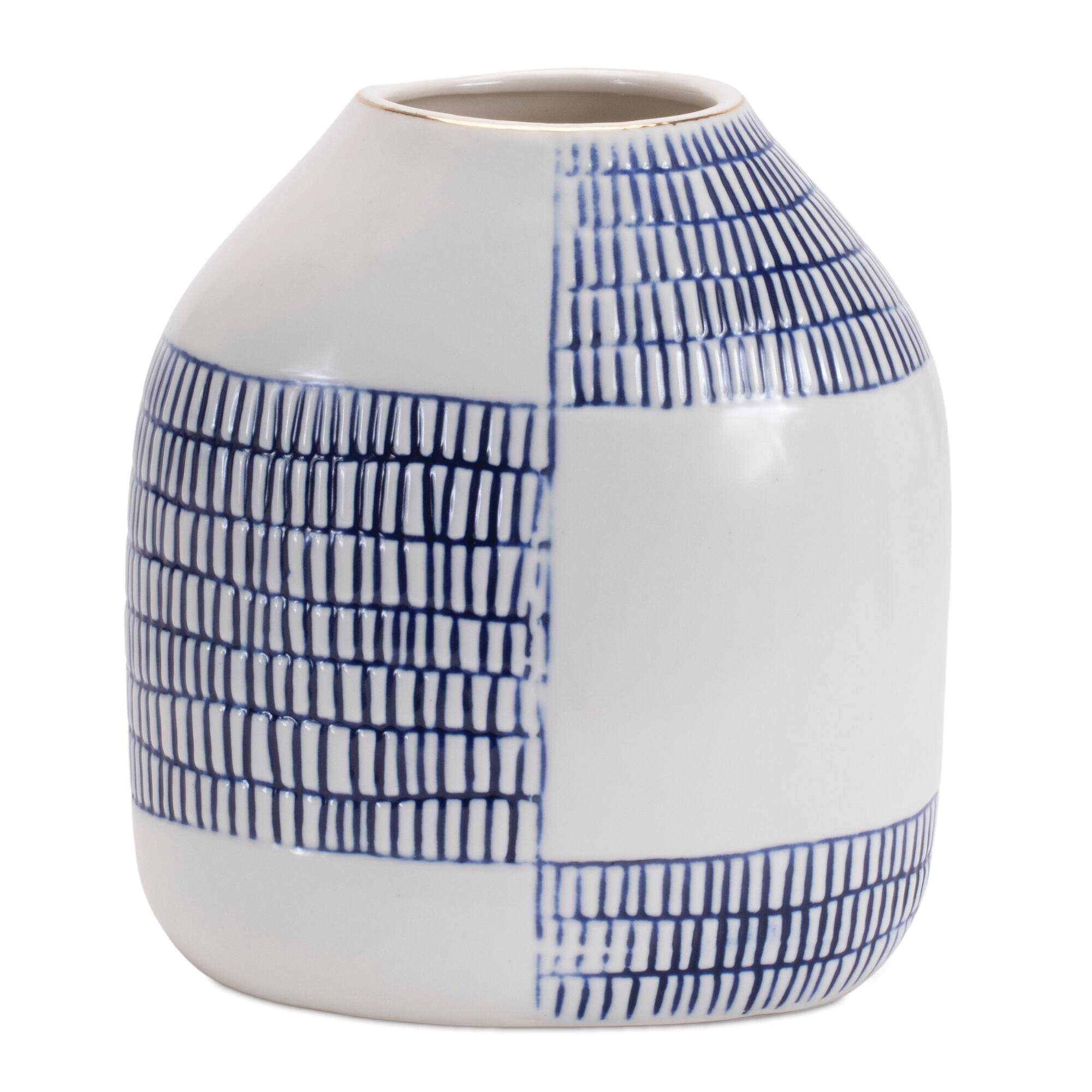 Blue Etched Ceramic Bud Vase Set